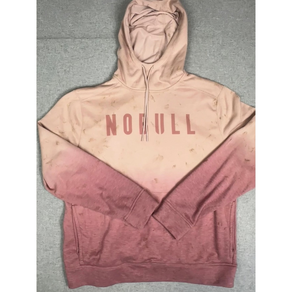 NOBULL Hoodie Men XL Pink Fair Ombre Dip Dye Logo Training Pullover Sweatshirt